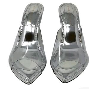 Good American Silver Mirror Clear Wedge Sandals & Dustbag(10) NEW
